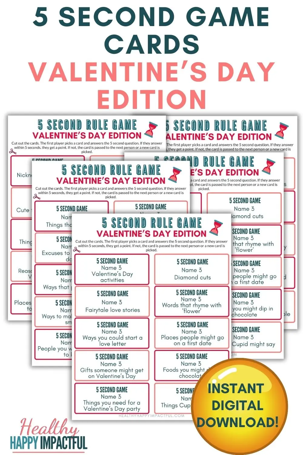 5 second game Valentine's Day edition printable pdf