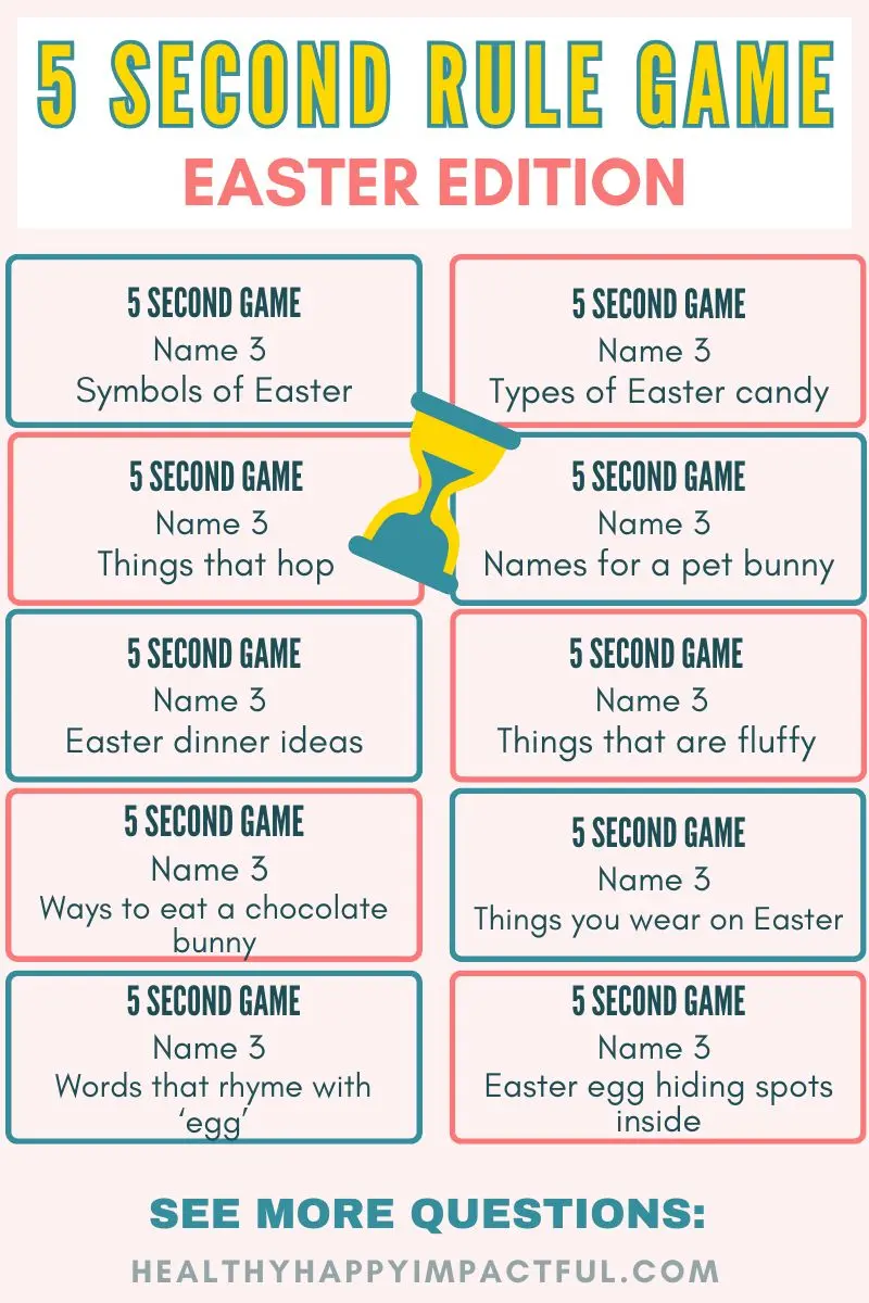 5 second game questions, printable cards, Easter edition