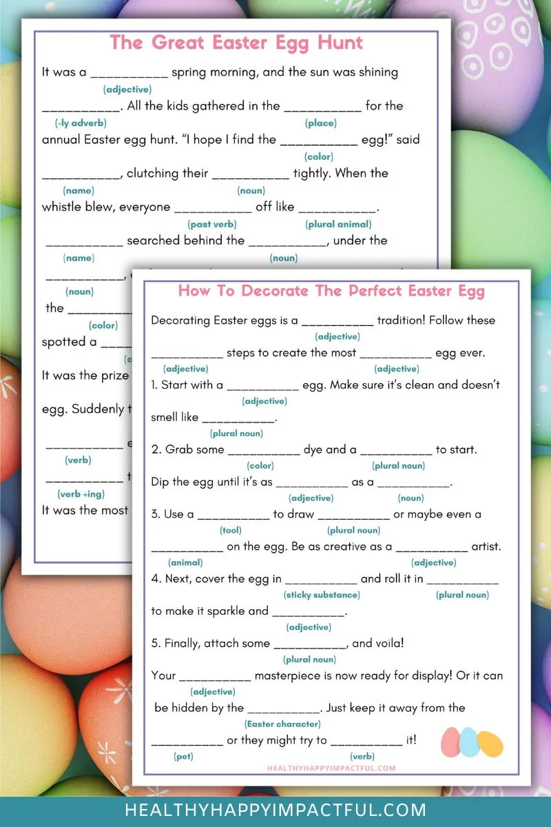 Easter mad libs word game to play for kids