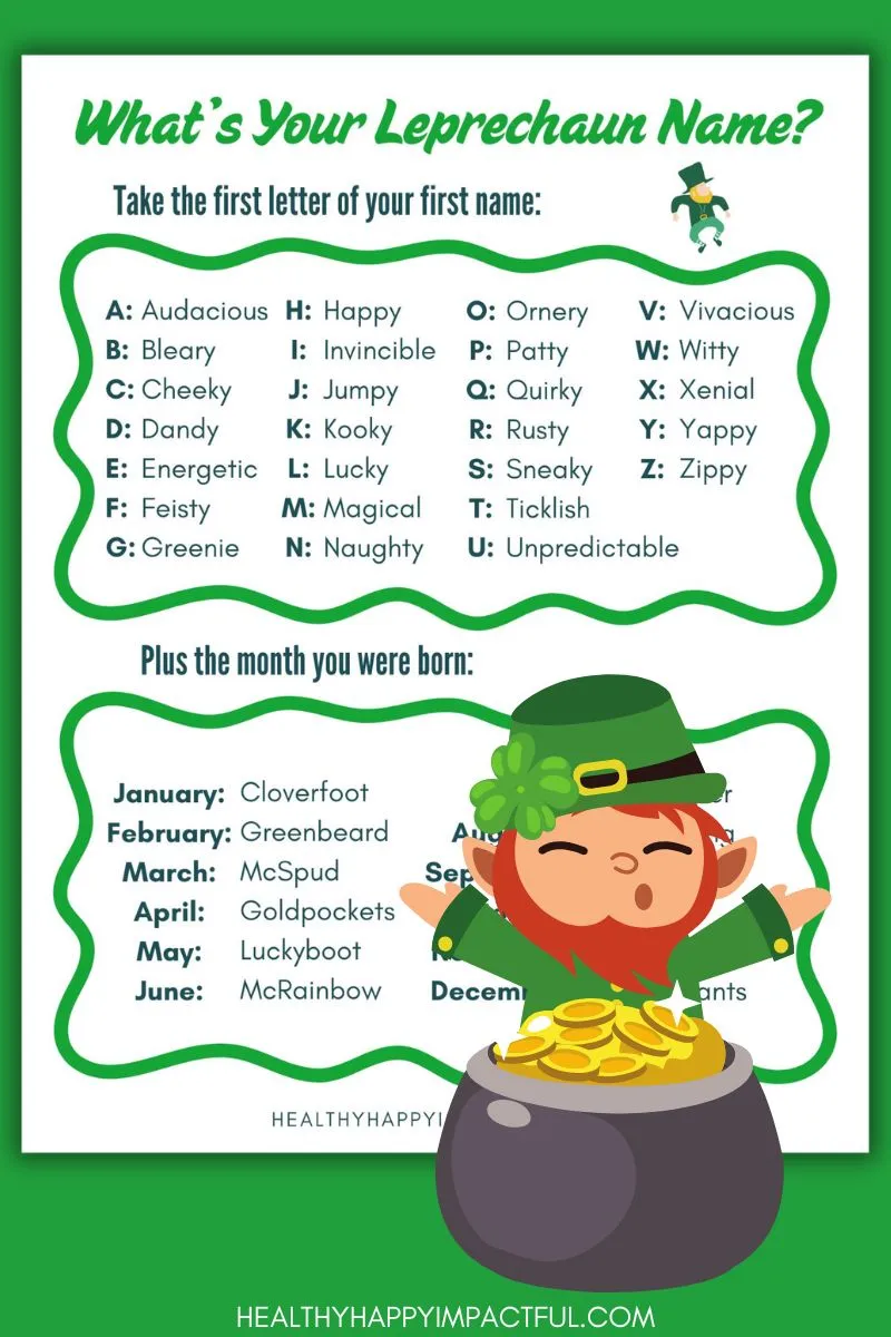 leprechaun name game generator; free pdf; lucky; Irish