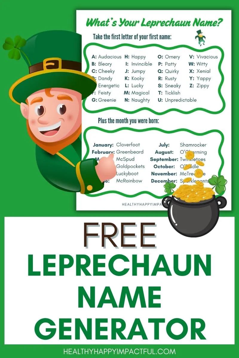 what's your leprechaun name generator; funny; for kids; free printable