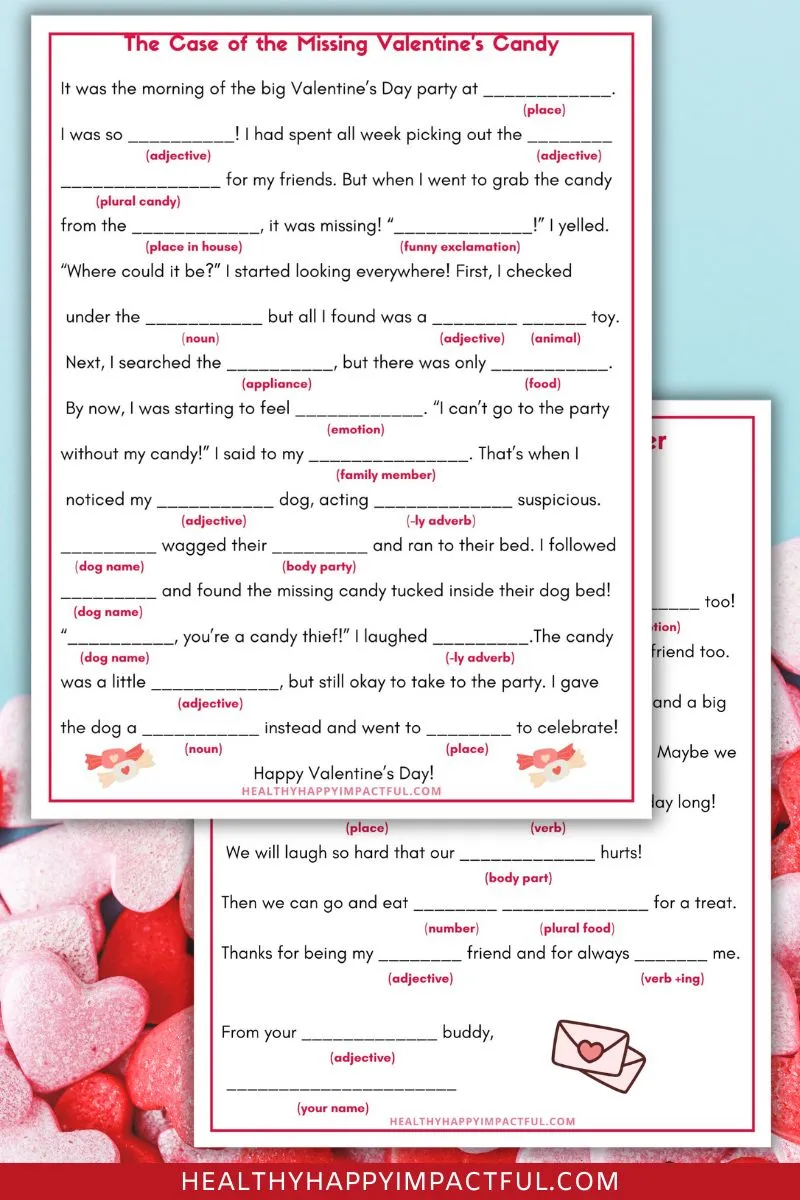 Valentine's Day mad libs word game to play for kids