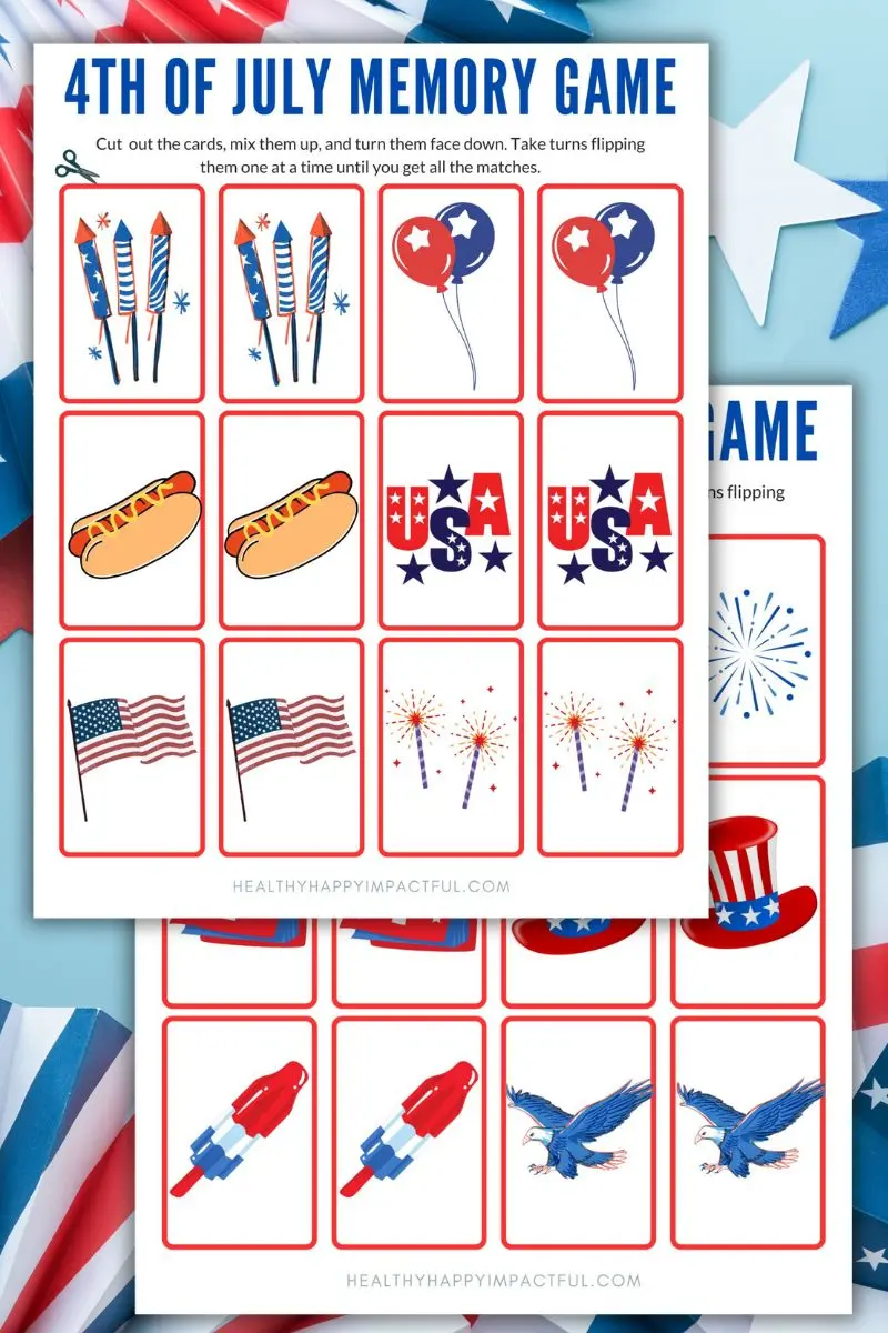 memory games for toddlers, preschoolers, kindergarten 4th of july