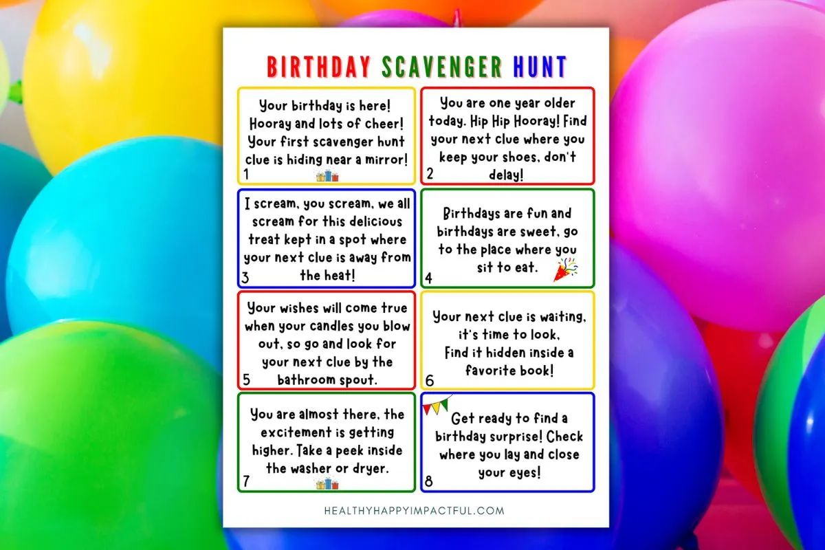 birthday scavenger hunt free printable for kids