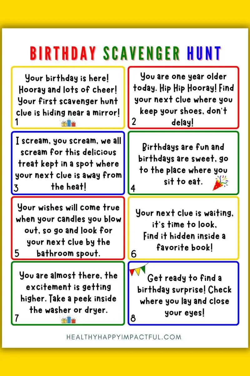 free printable birthday scavenger hunt ideas for kids