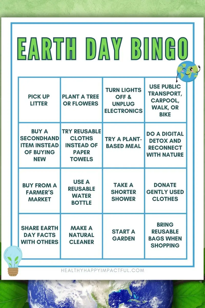 Earth Day bingo game, free printable pdf