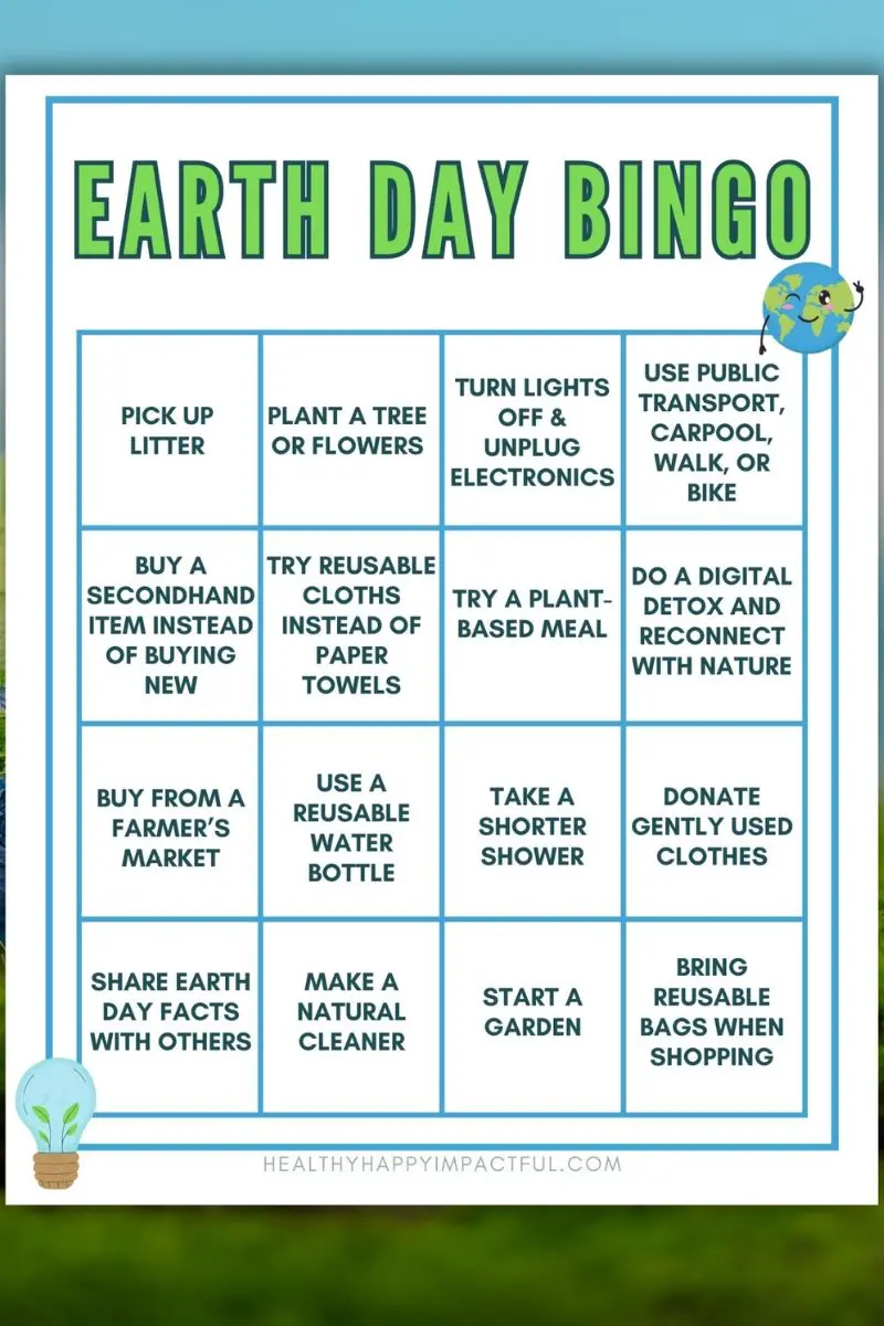 Earth Day game, bingo for kids and adults free printable