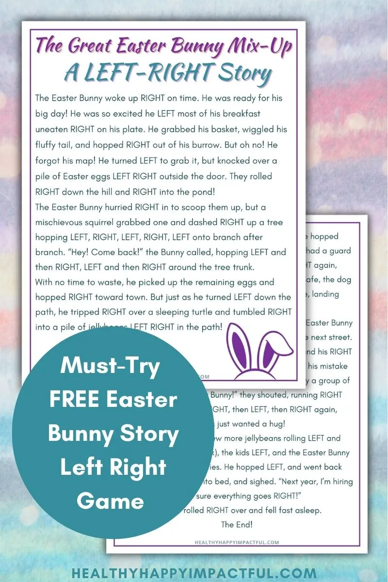 Easter left right game; eggs; themed; ideas; printable; party; bunny story pdf