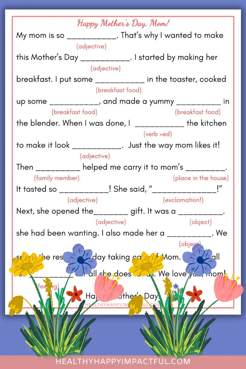 funny mother's day mad libs free printable game pdf