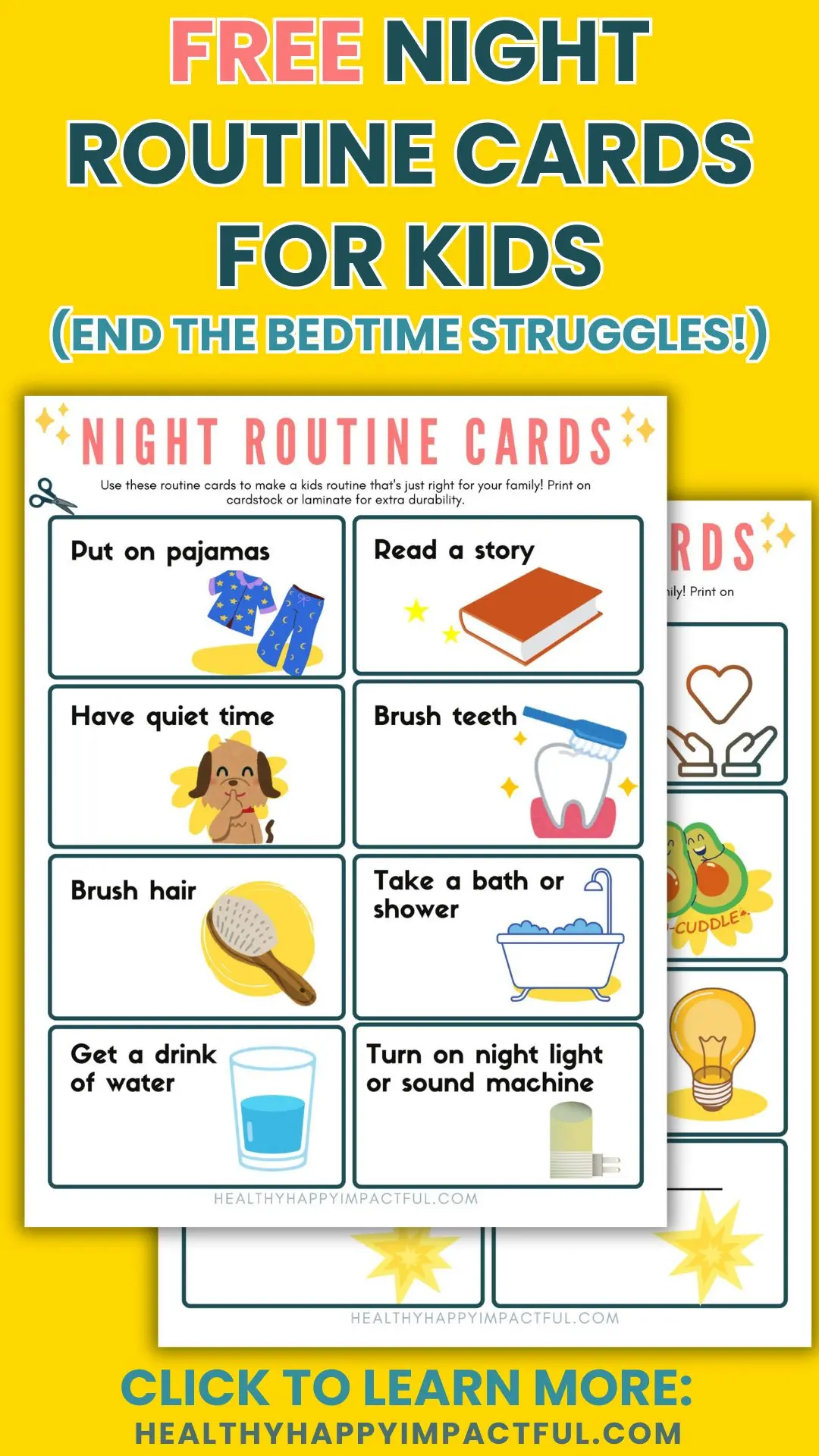 bedtime routine free printable cards for kids at night