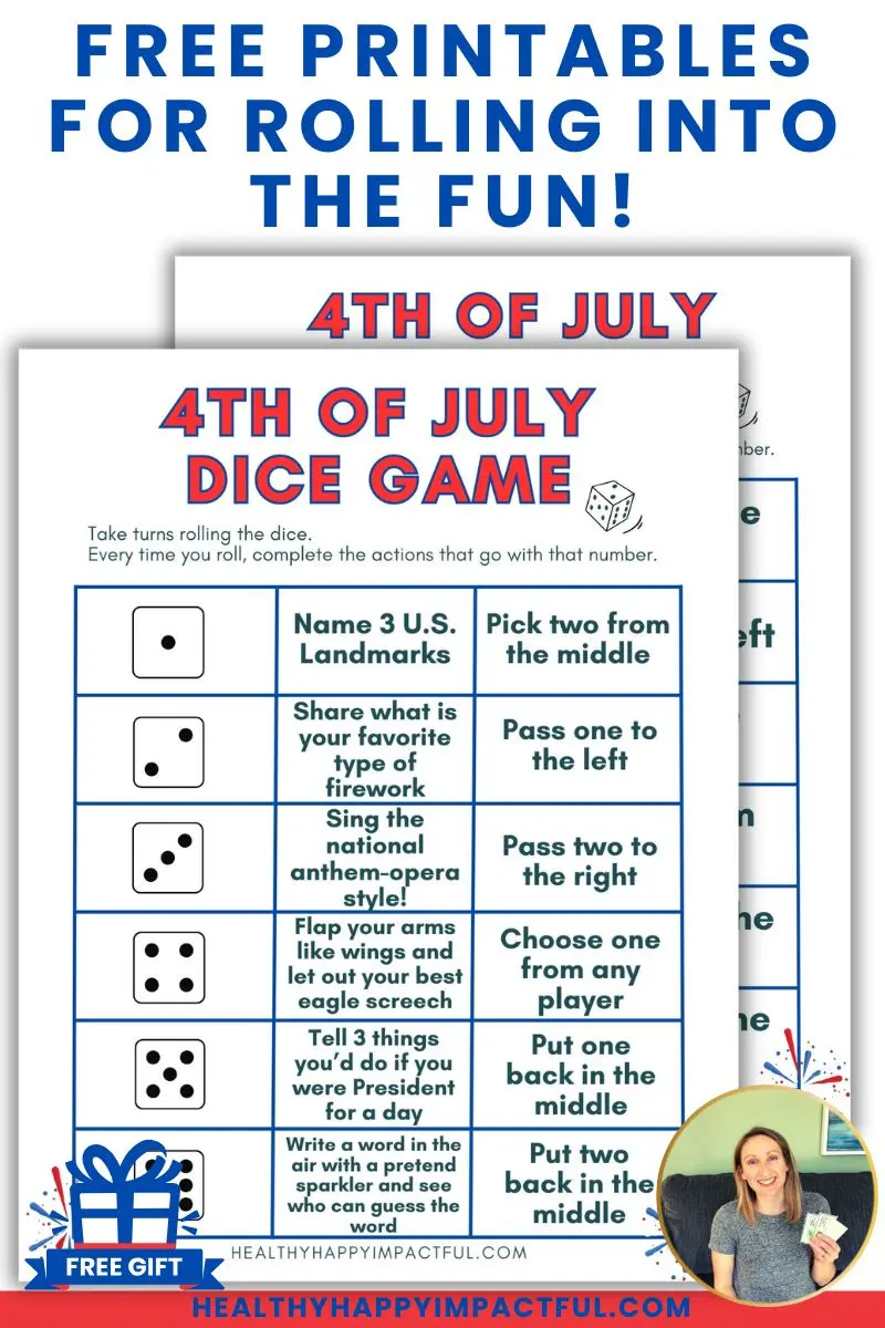 Free printable 4th of July game with die and dice to play with groups