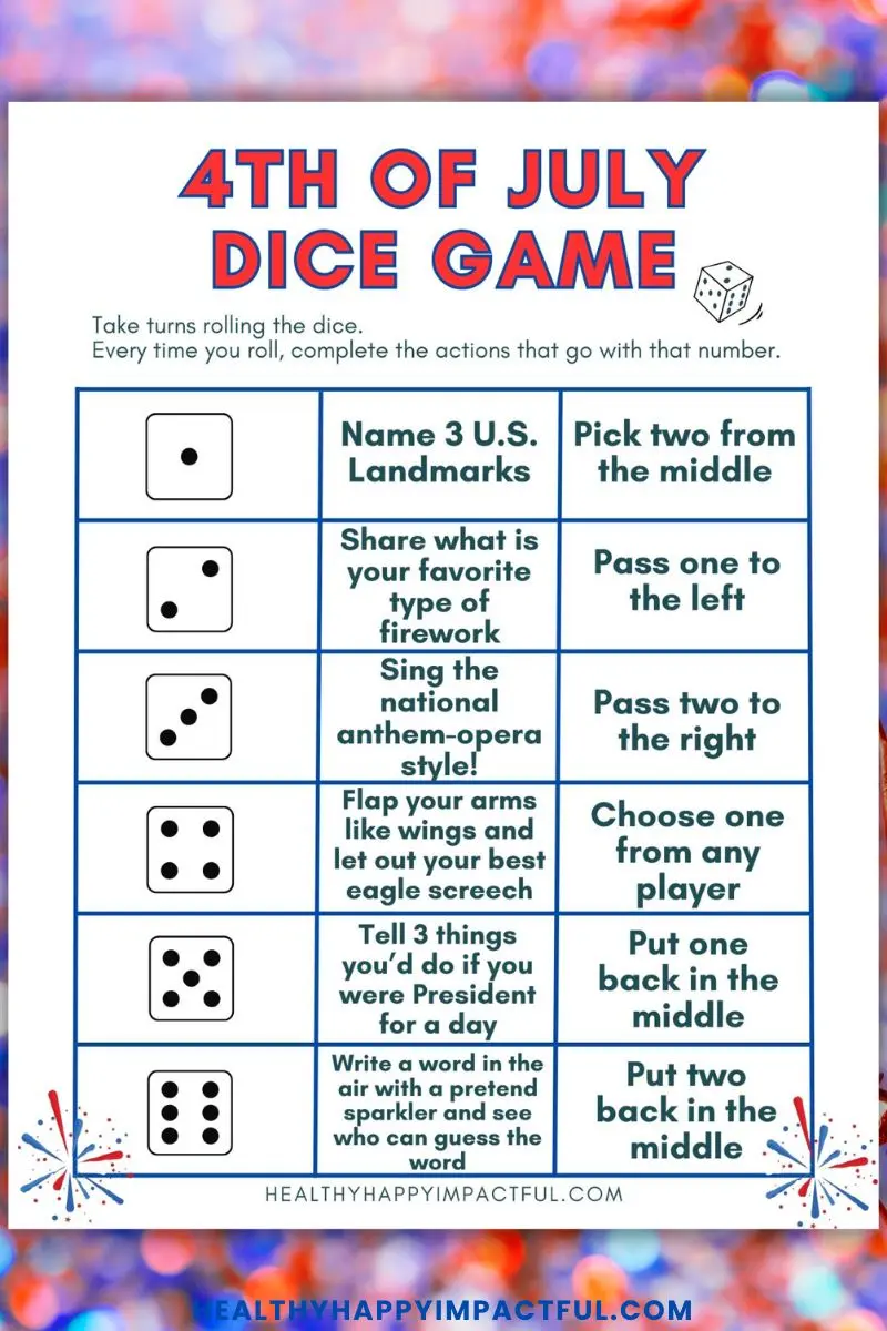 Candy dice game for the 4th of July, Independence Day, summer