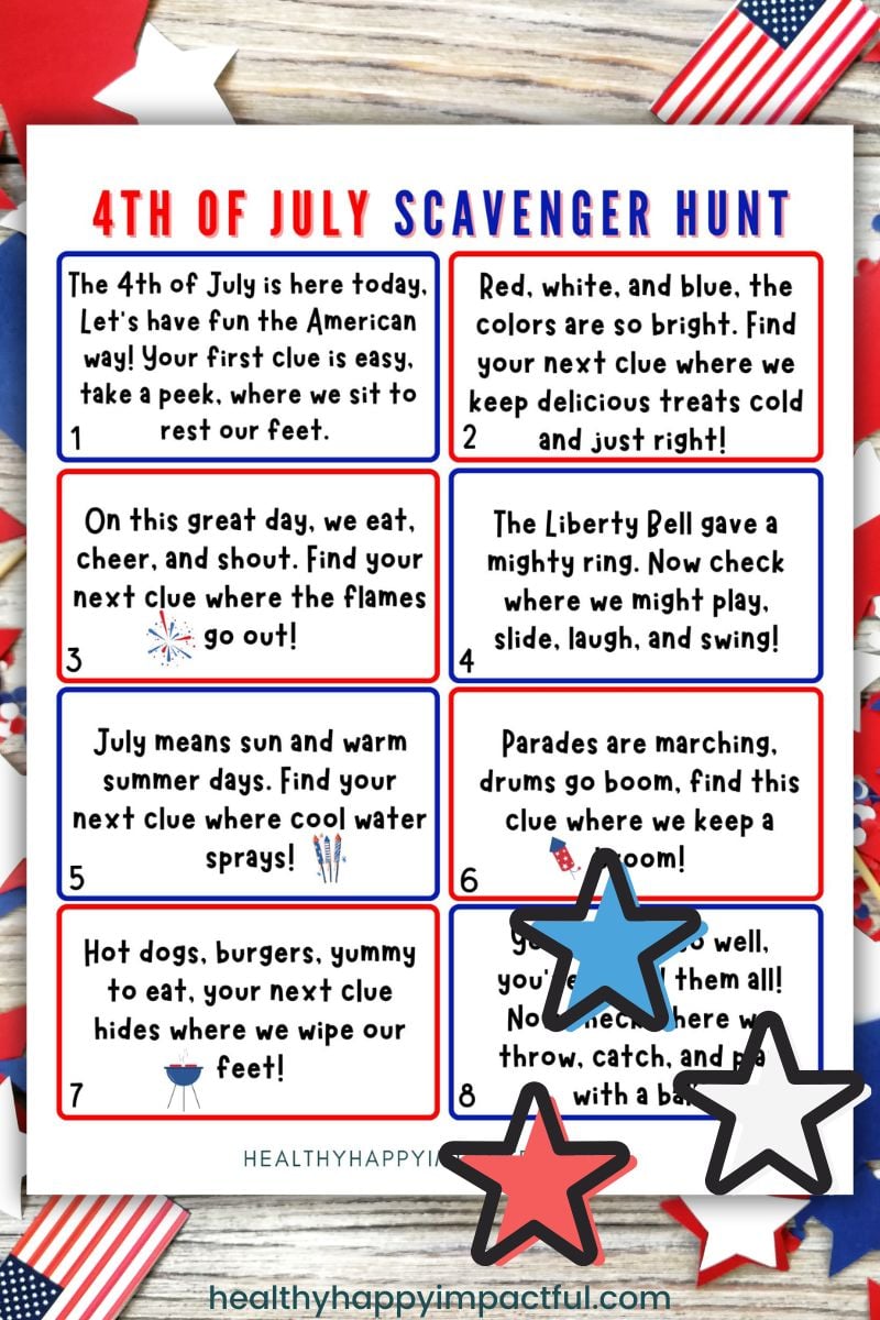 4th of july scavenger treasure hunt free printable pdf