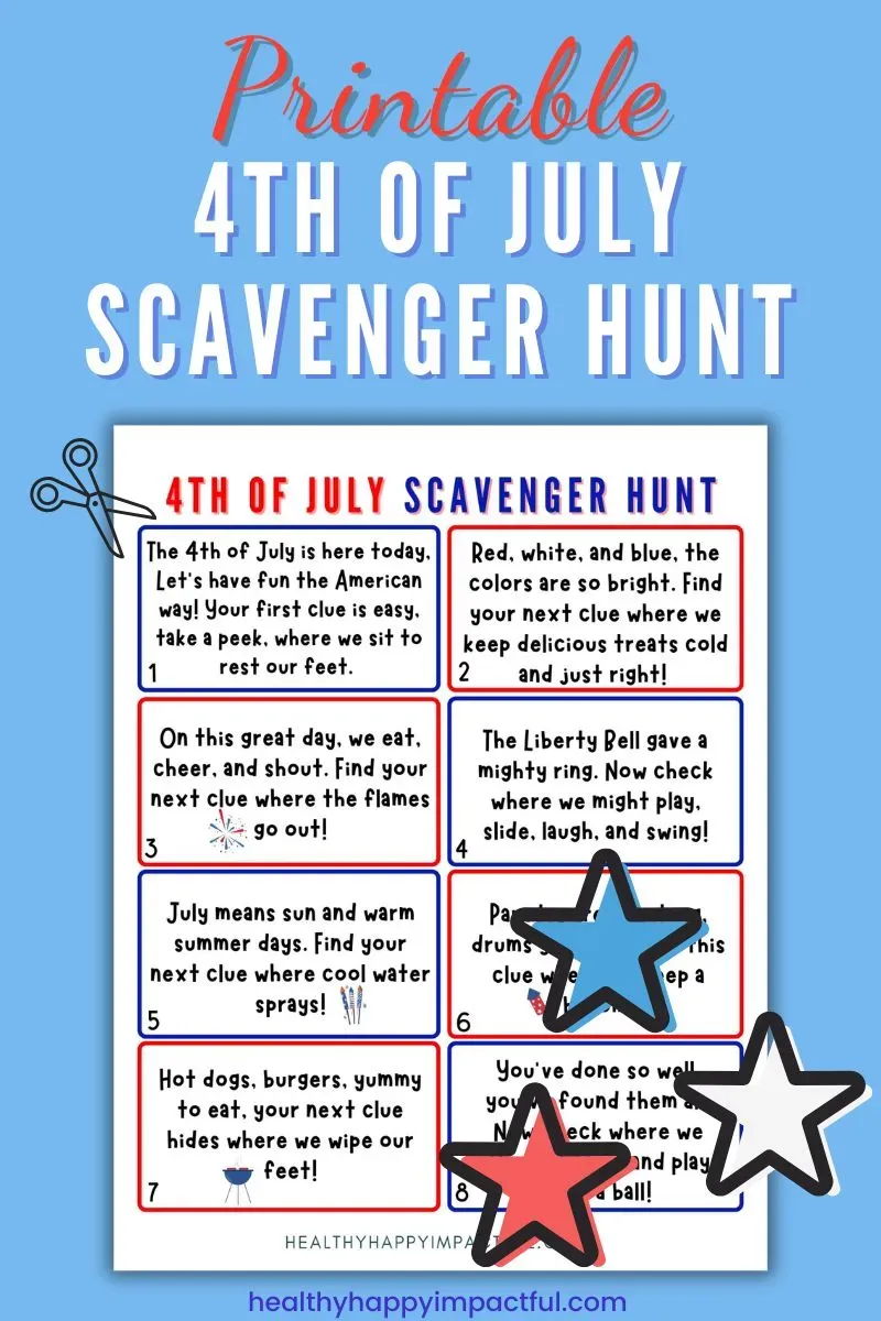 4th of Julyscavenger hunt free pritnable riddles clues; activities; fun; for kids