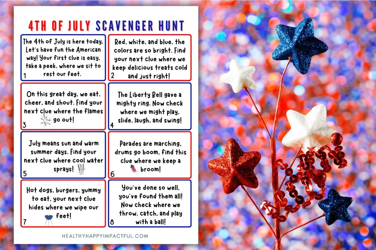 4th of July scavenger hunt for kids fun; Independence Day; outdoor games