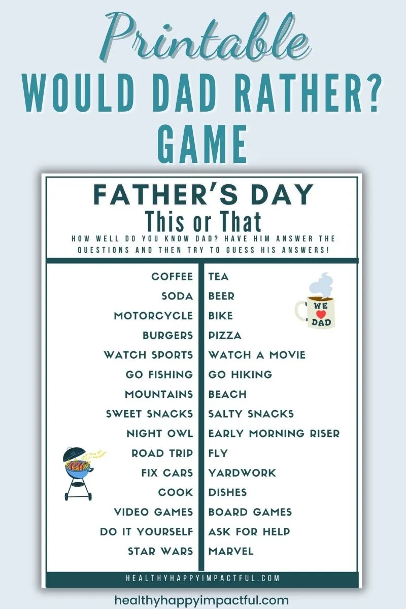 Father's Day this or that funny questions free printable game