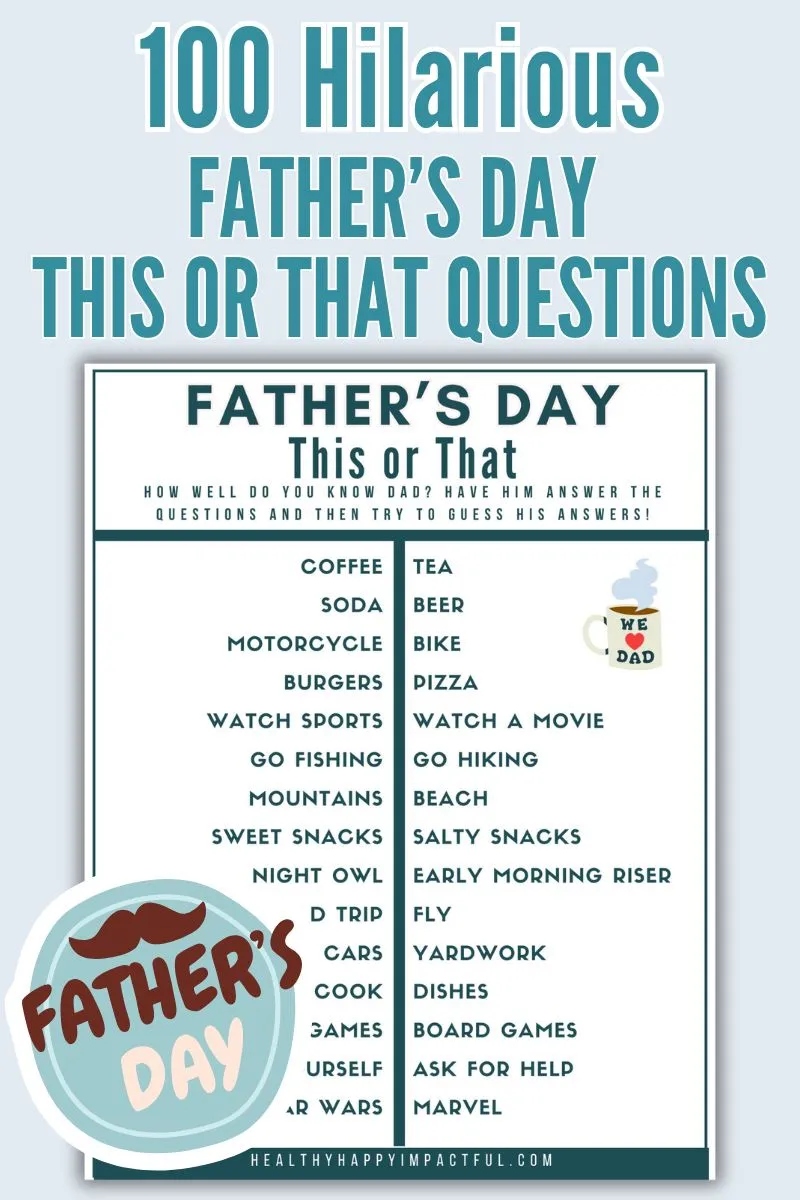 father's day would you rather this or that questions quiz; ice breaker; for kids; dads; free printable