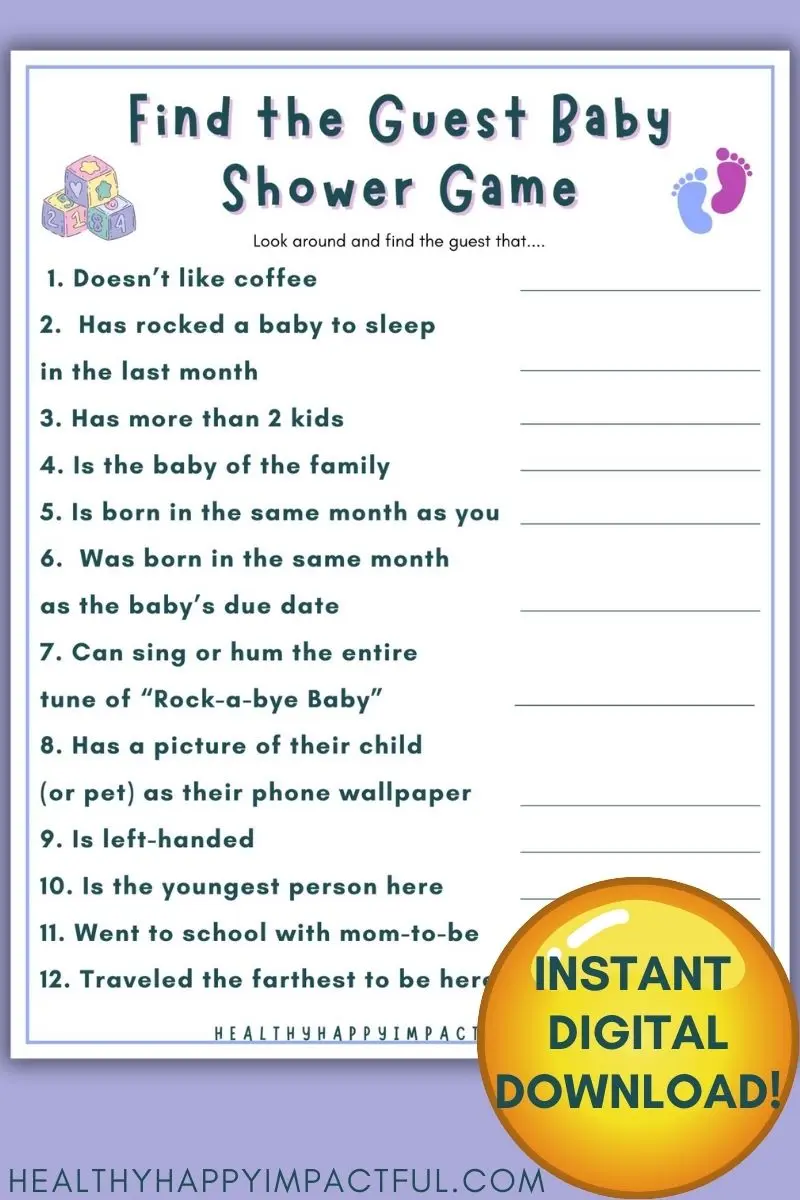 find the guest free printable for baby shower or baby sprinkle, who game