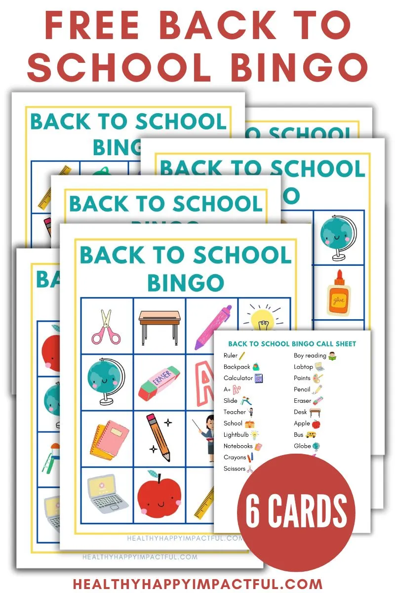 back to school bingo game for kids and teachers; home; school; classroom; printable cards