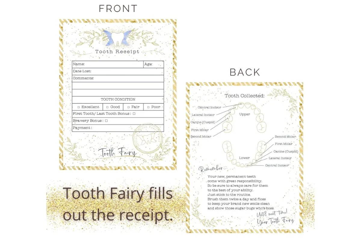 receipt; cute tooth fairy ideas for kids; printable; simple