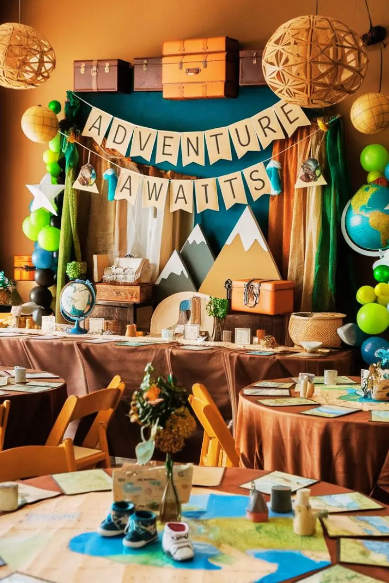 Adventure awaits baby shower themes unisex