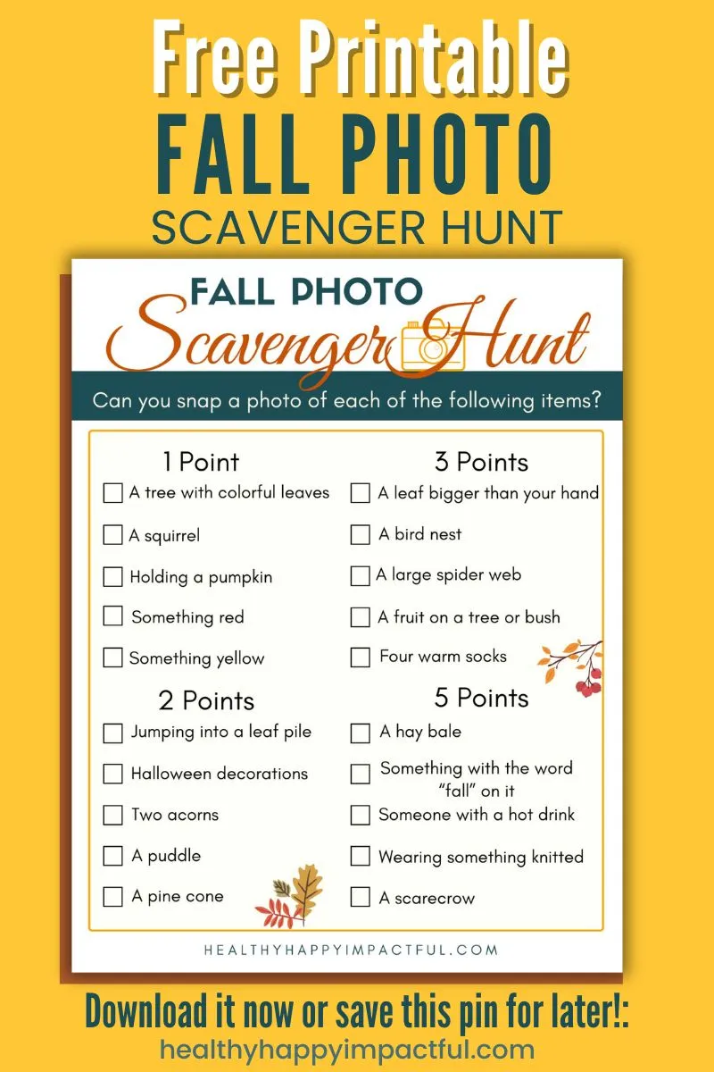 fall photo scavenger hunt printable for kids and teens