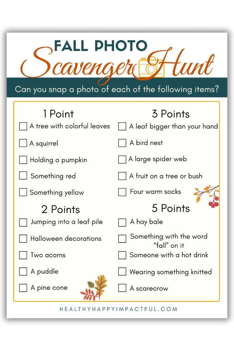 fall photo scavenger hunt for tweens and teens and teenagers
