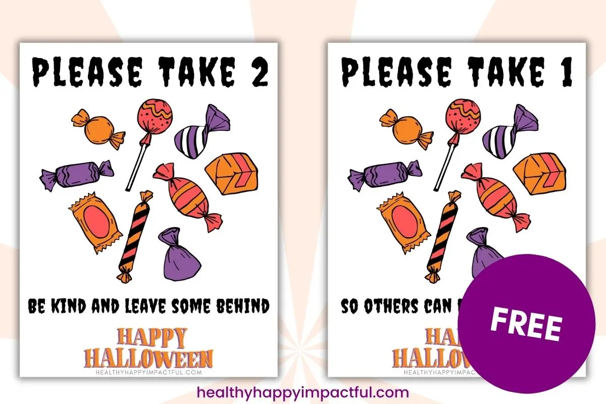 Free printable signs for Halloween candy bowl
