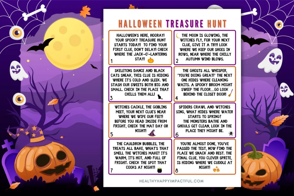 treasure hunt for Halloween for kids with riddles and clues