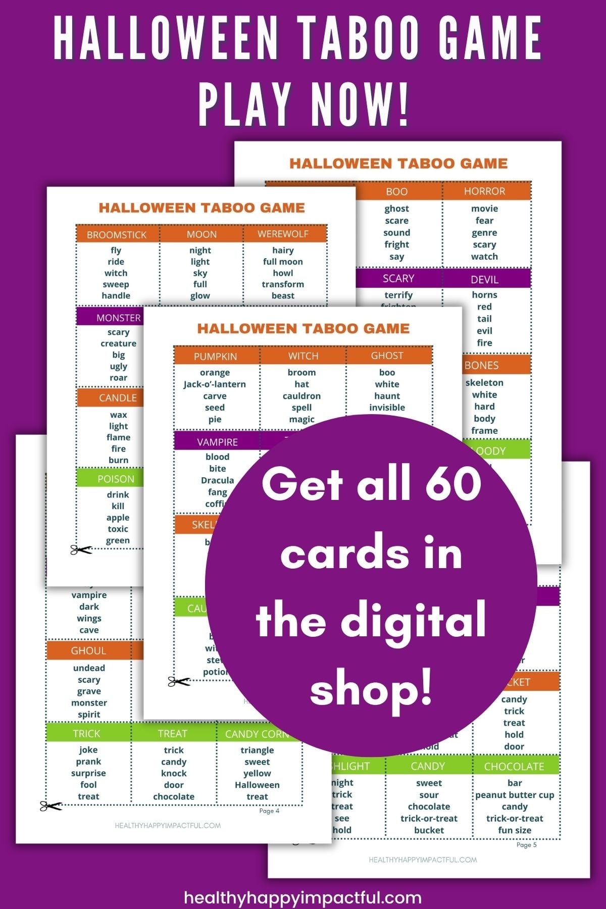 Halloween taboo game cards