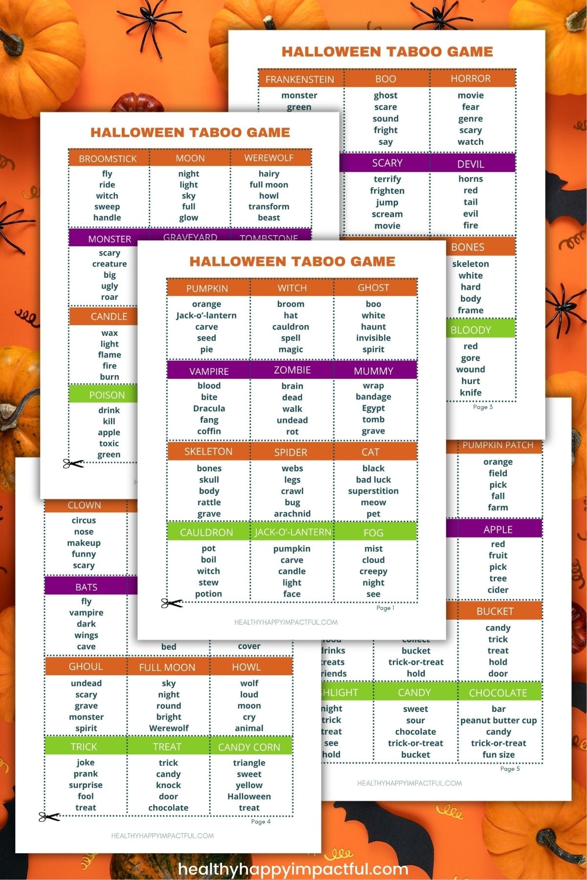 Halloween taboo printable game words