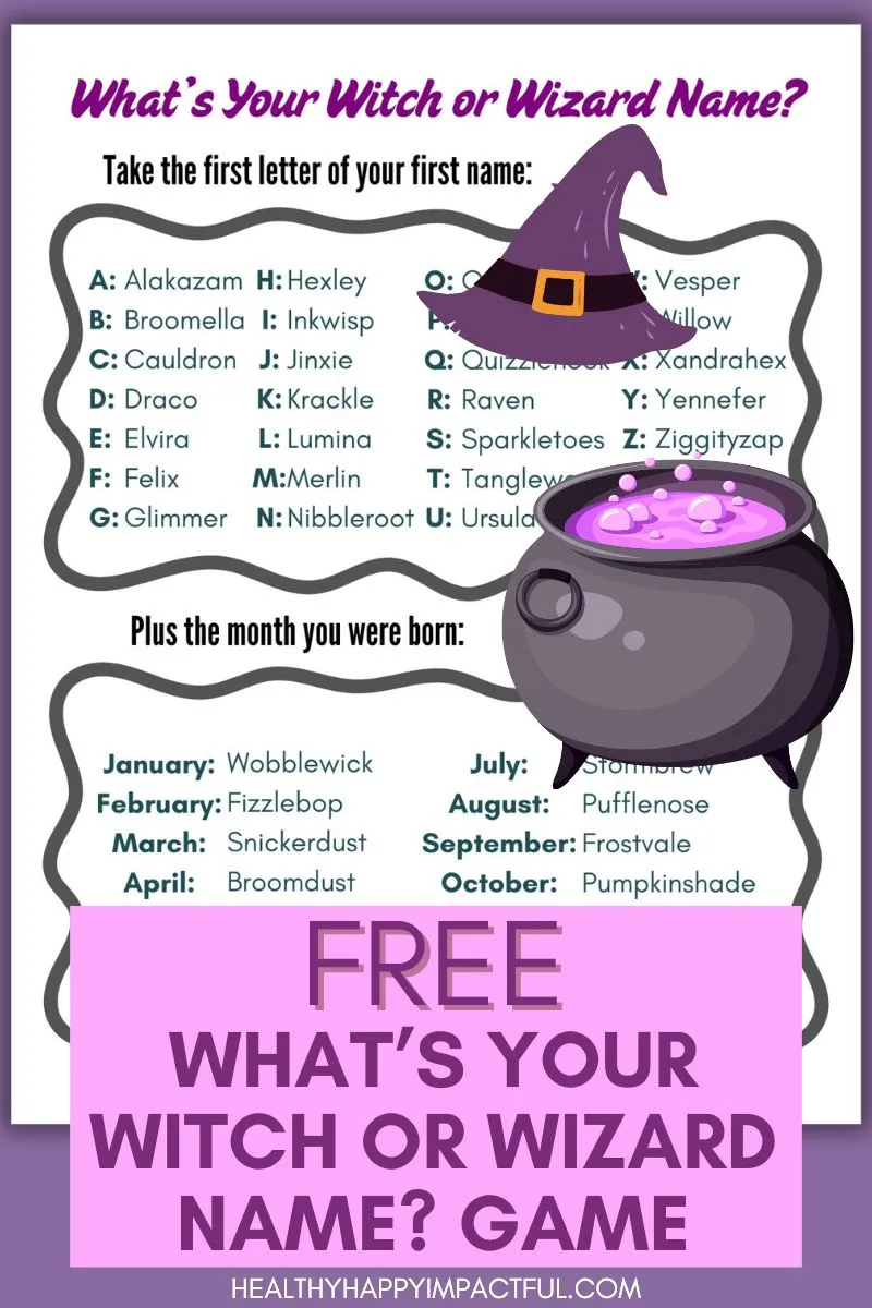 witch name generator; what's your witch name for kids free printable