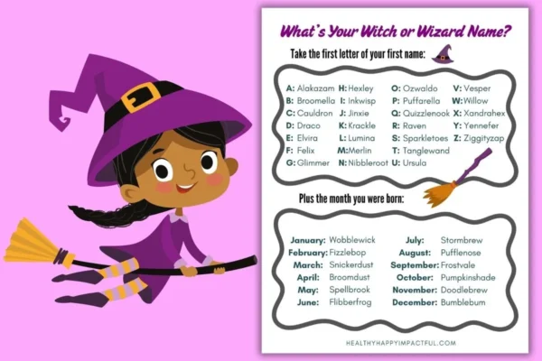 witch; wizard name generator; Halloween; spooky; free printable for kids