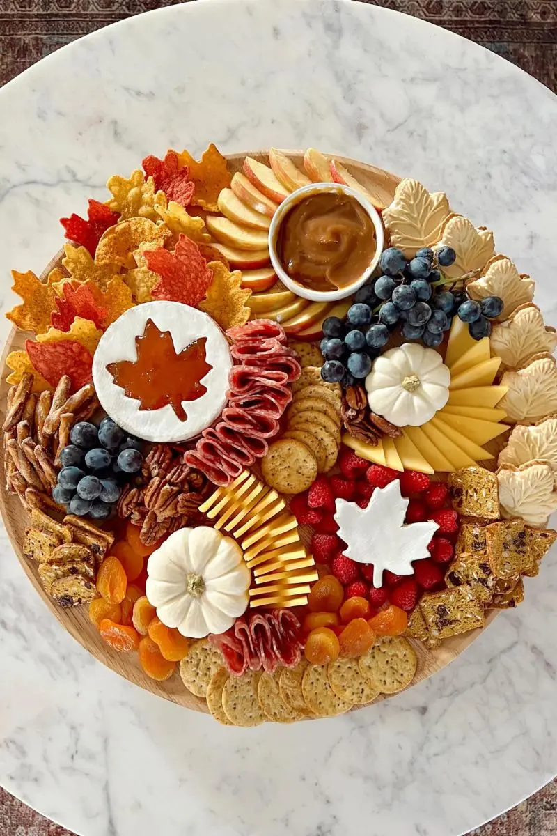 fall board of snacks, appetizers, treats
