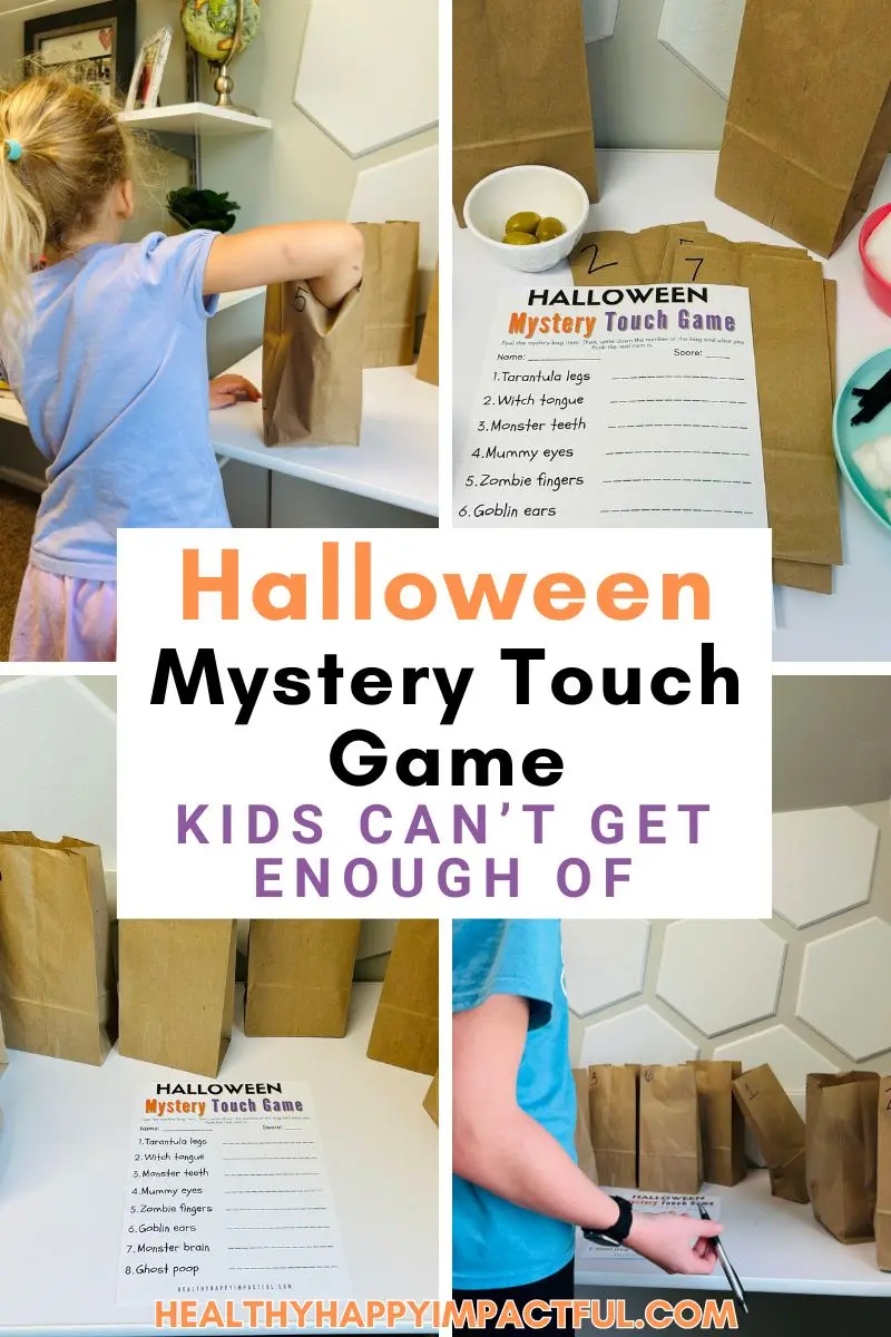 Halloween sensory game of touch and feel guessing with food pin
