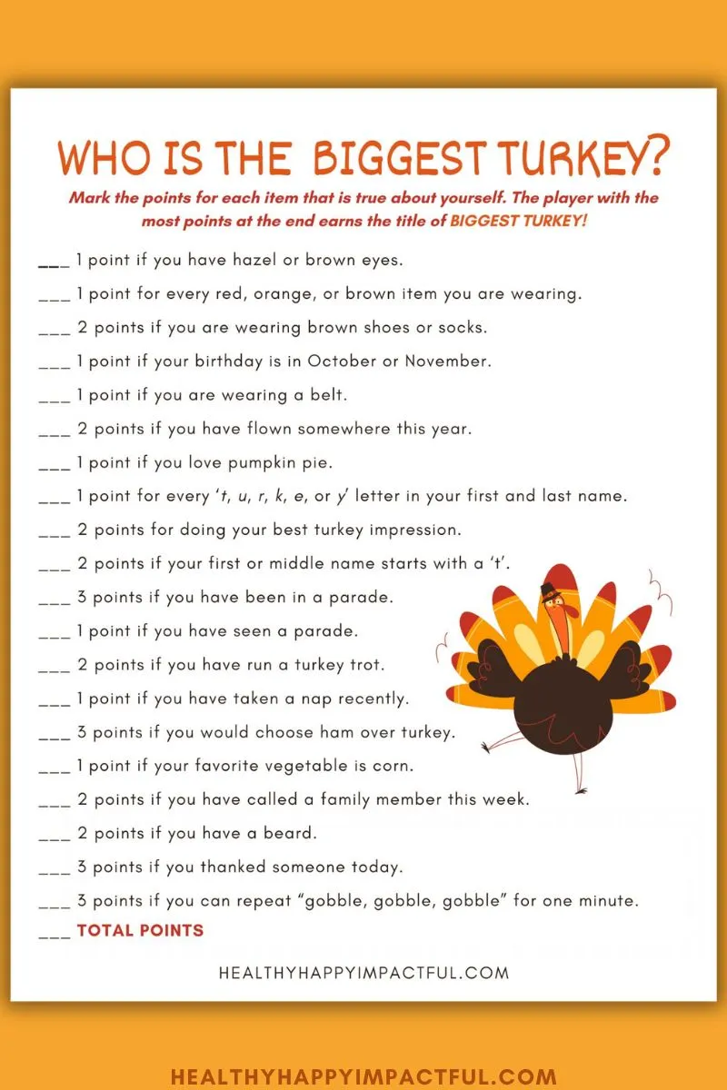 who is the biggest turkey game free printable Thanksgiving activity