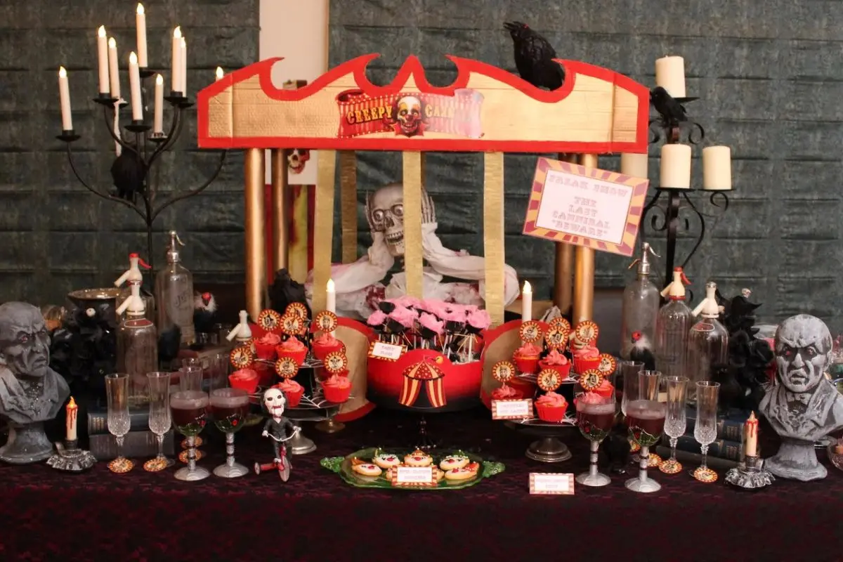 Haunted carnival theme, decorations, food, activities