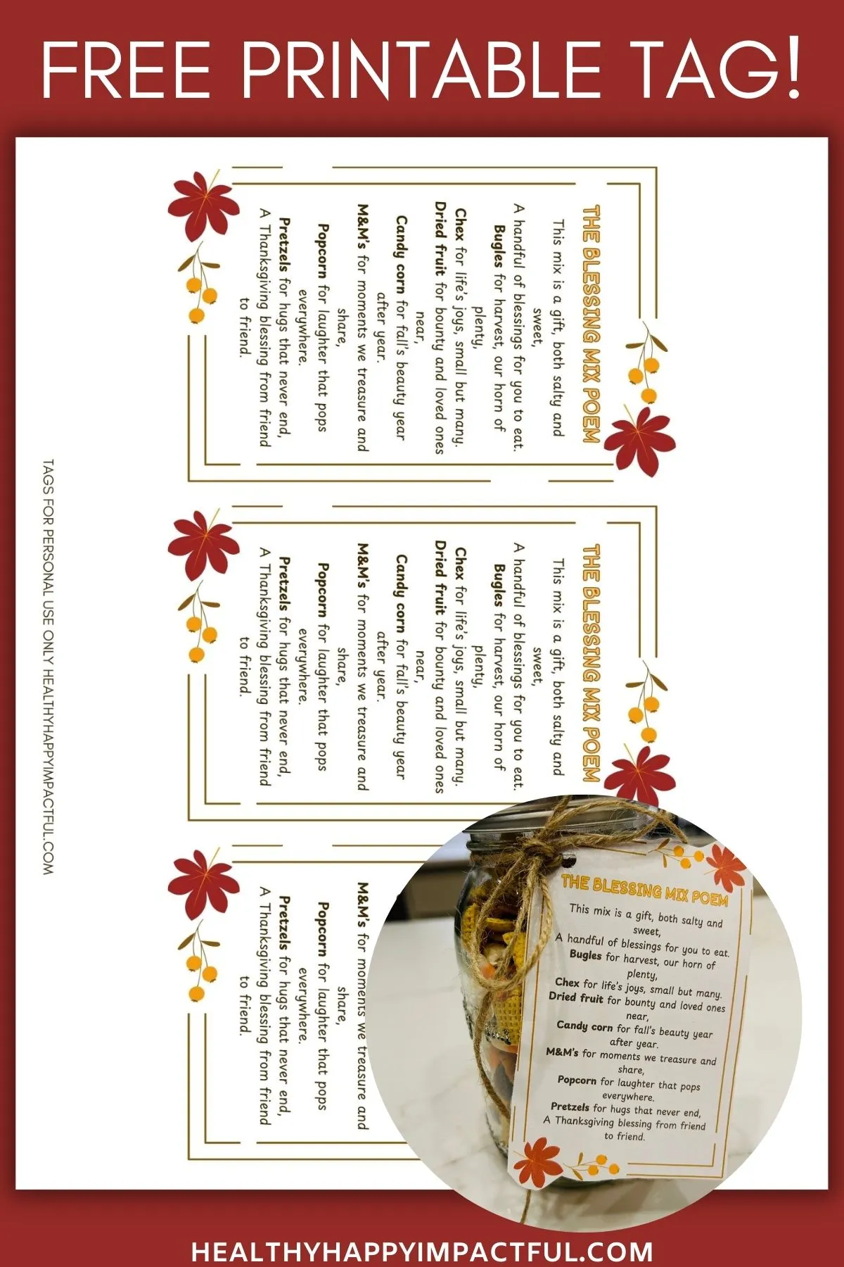 free printable Thanksgiving blessing mix recipe tag and poem