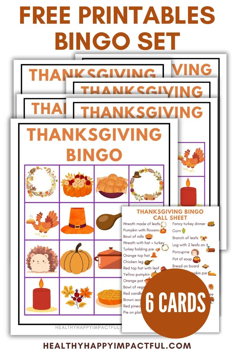 Free bingo game set of cards for Thanksgiving