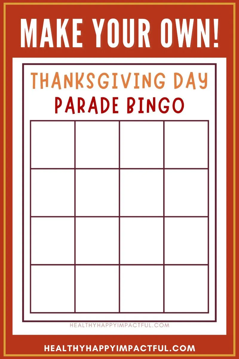 blank Thanksgiving parade bingo card