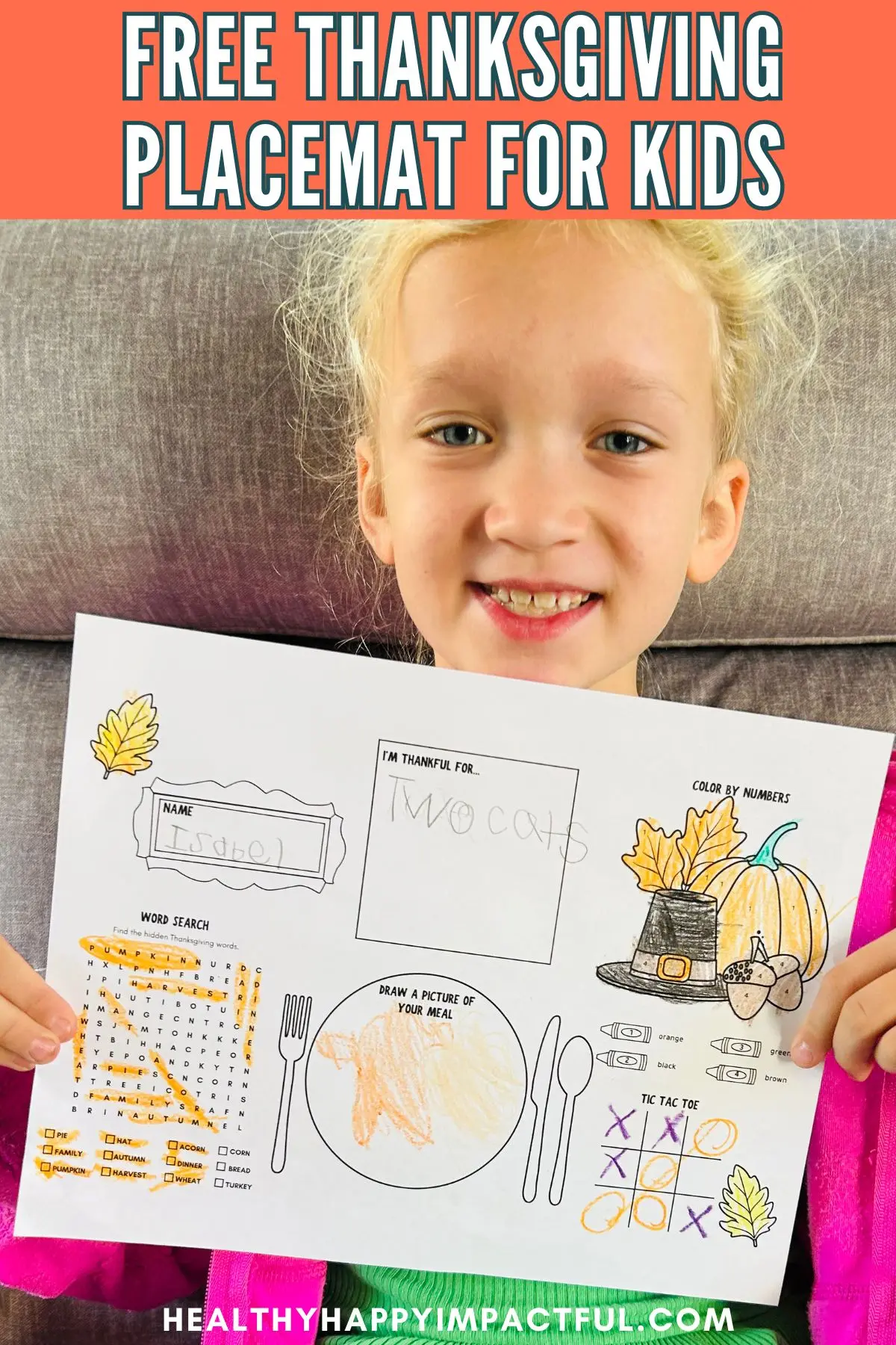 placemat example for Thanksgiving kids activity worksheet