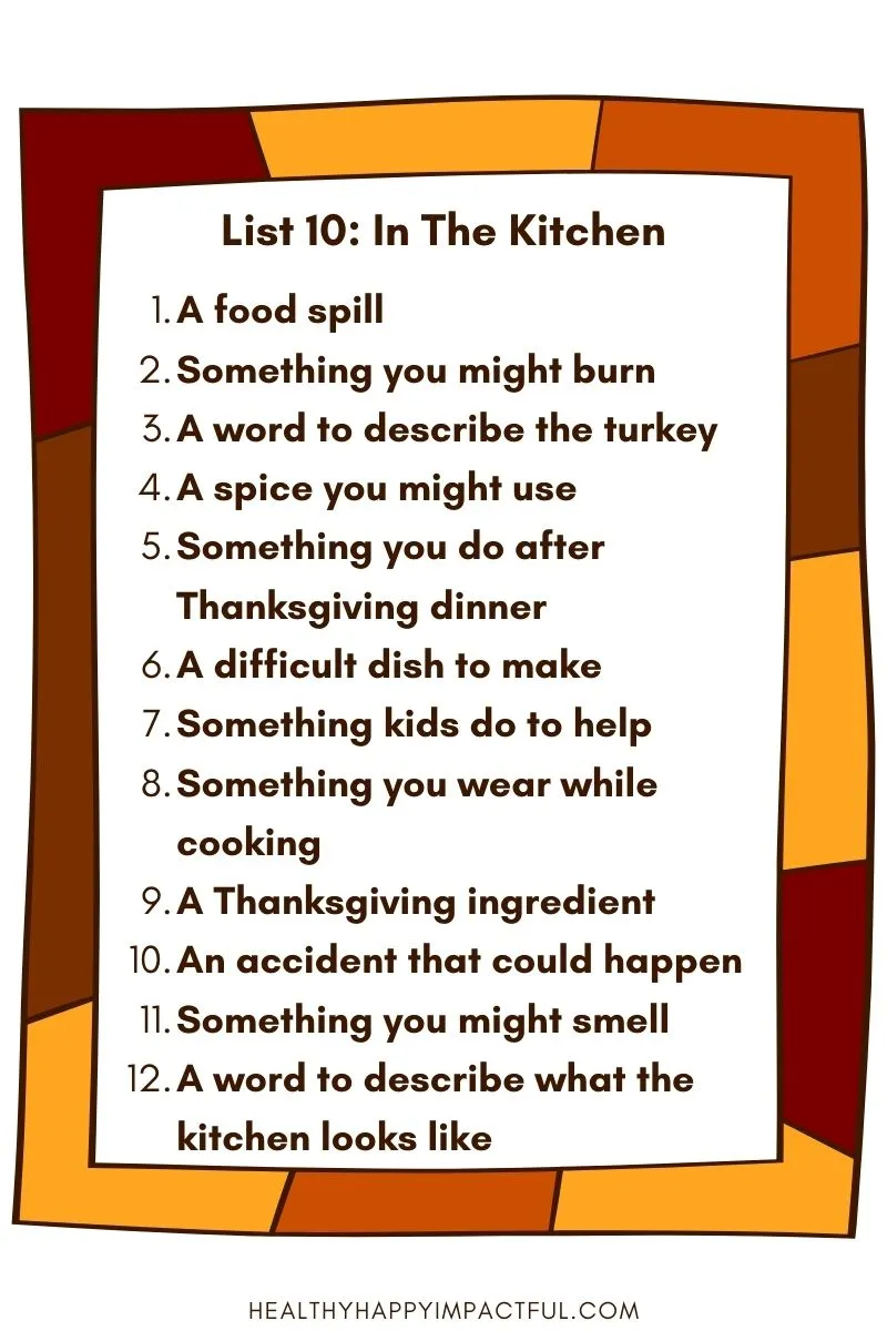 Kitchen words categories list