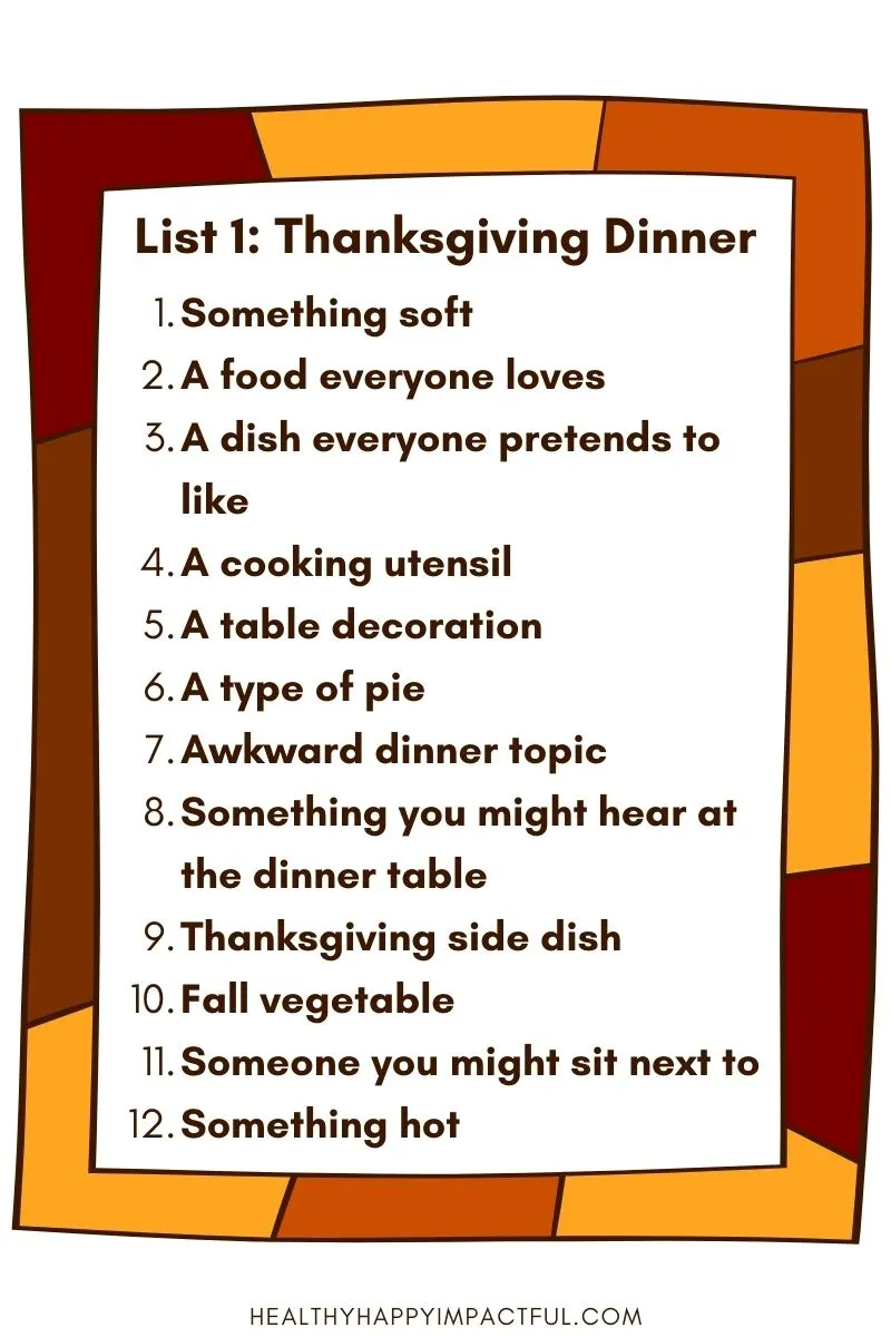 Thanksgiving Scattergories list
