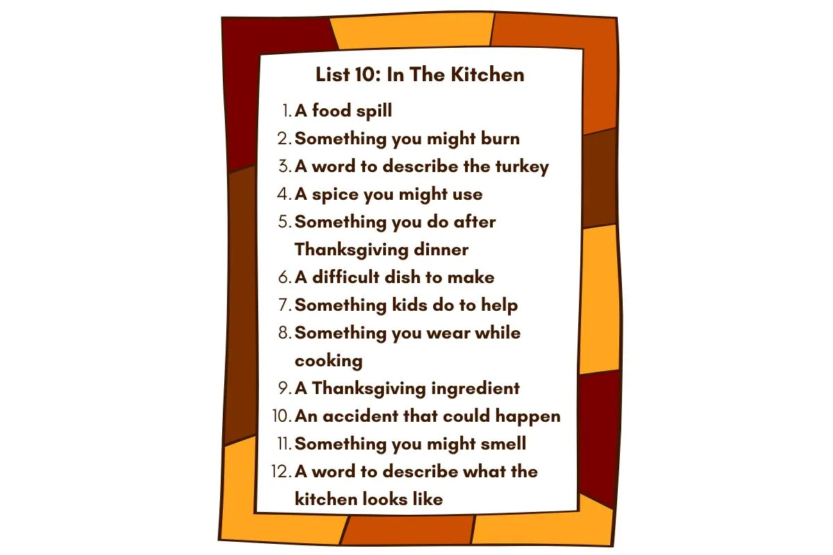 Kitchen words categories list