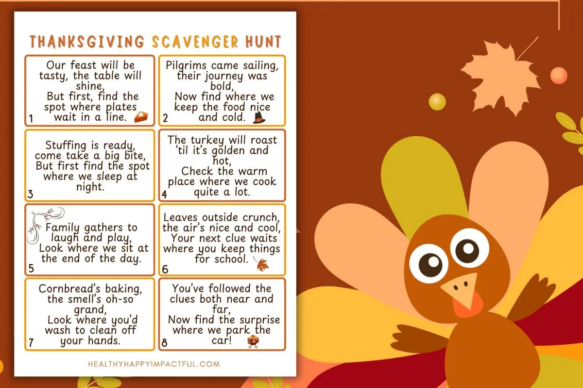 Thanksgiving scavenger hunt printable clues