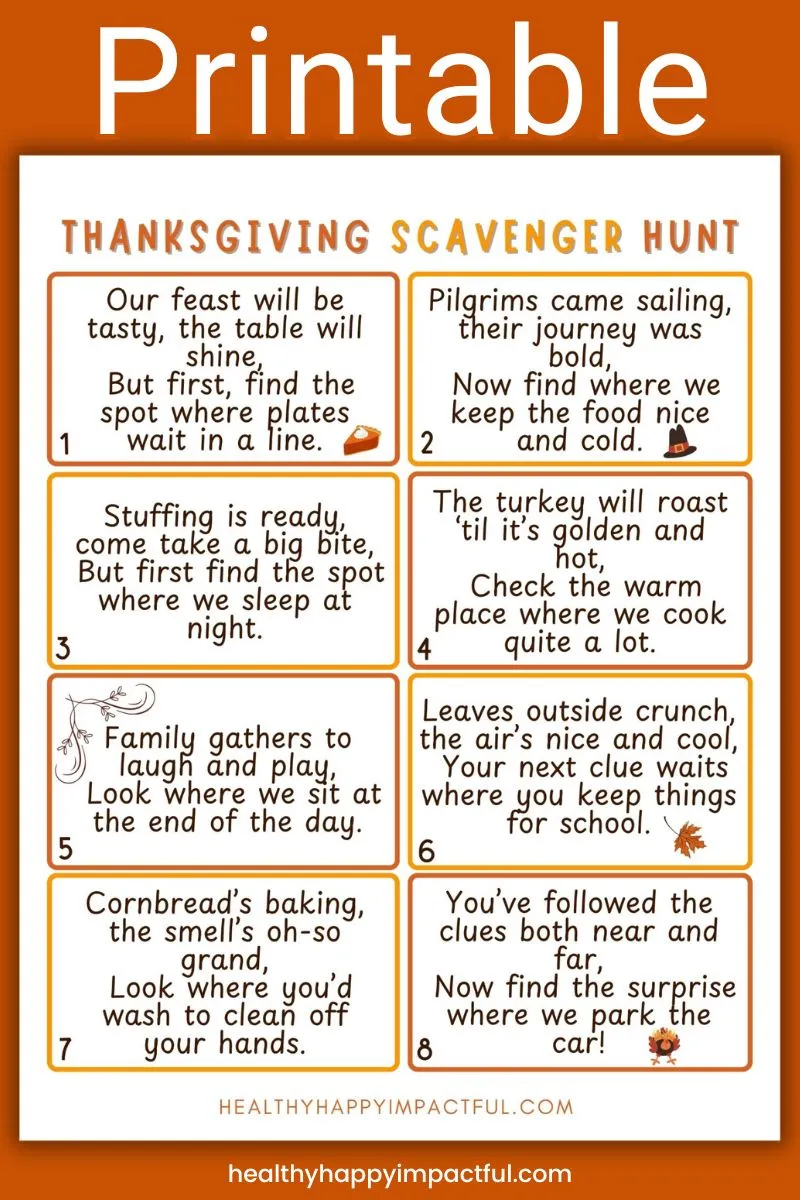Thanksgiving scavenger hunt printable clues
