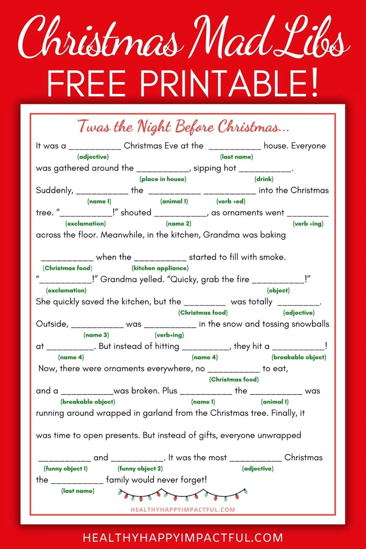 Christmas Mad Libs free printable for kids