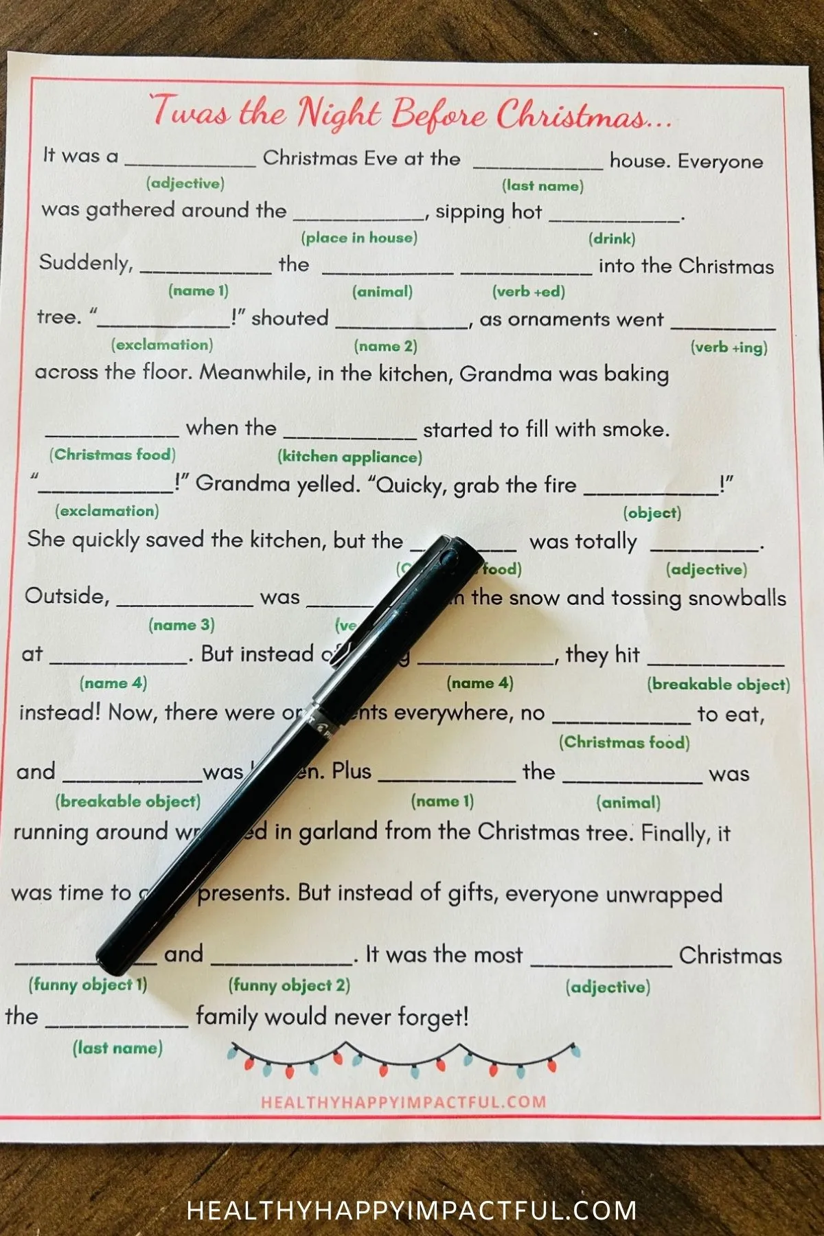 Christmas Mad Libs free printable for kid and adults