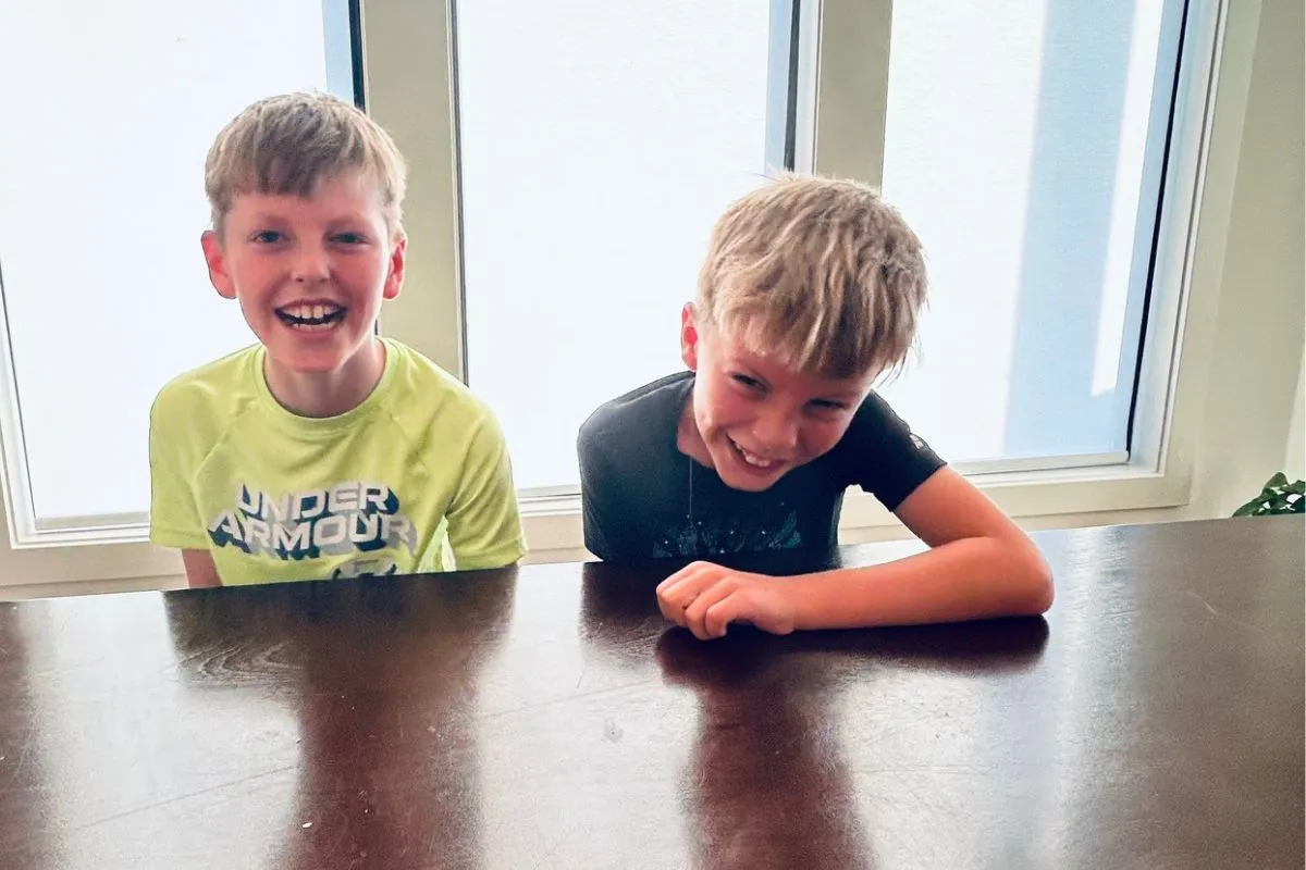 two boys laughing