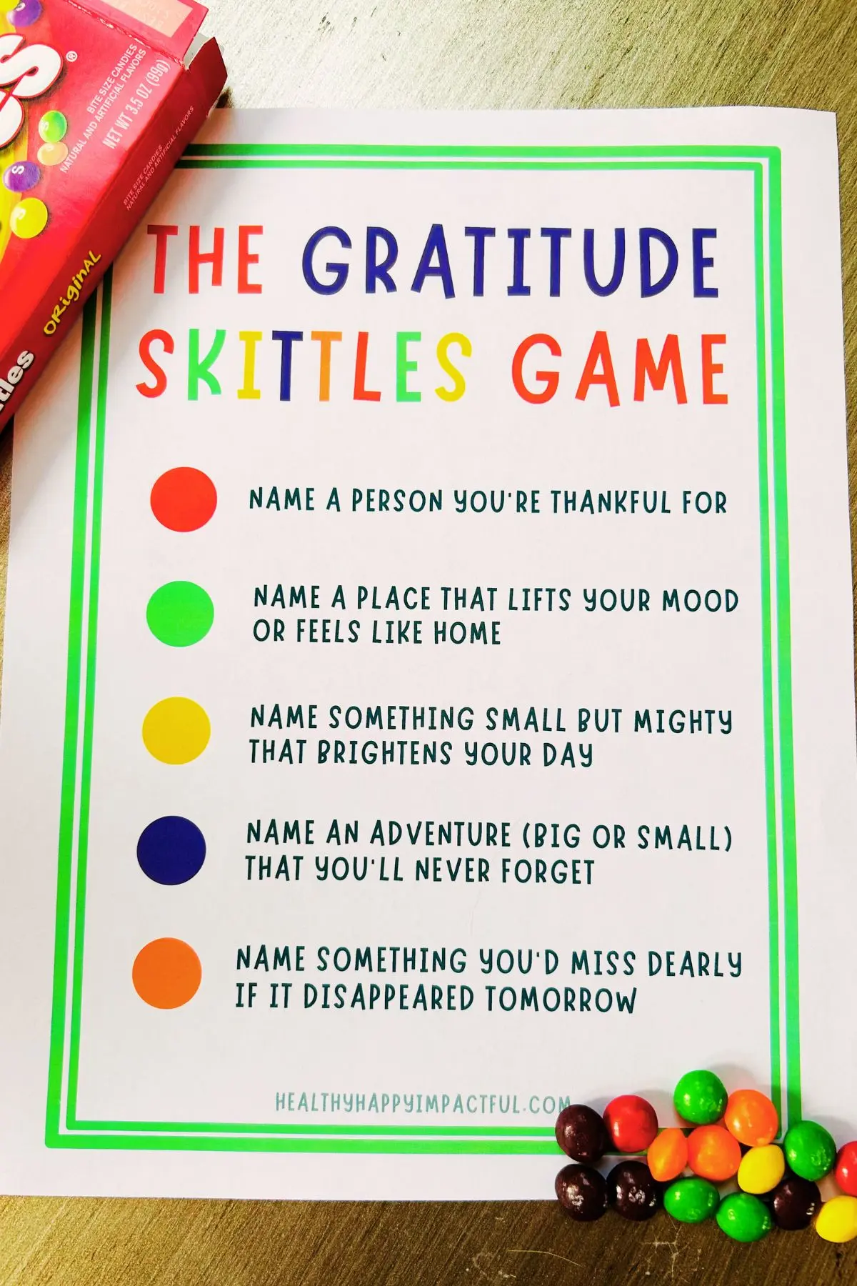 gratitude skittles game, activities to be grateful, free printable